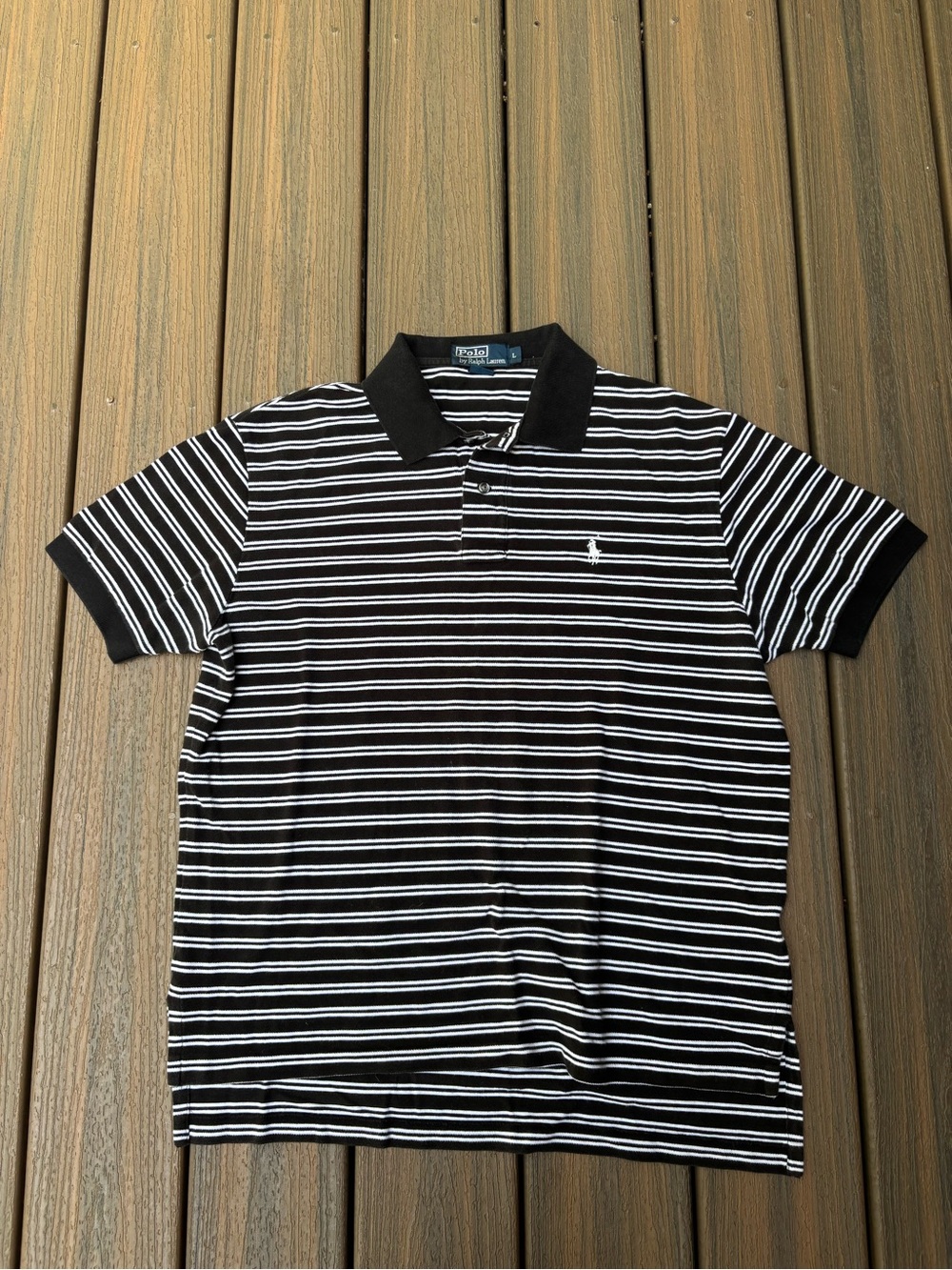 Vintage Polo Ralph Lauren Striped Black & White Polo Shirt Mens L